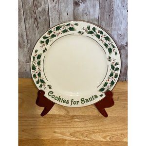 Caldor Cookies for Santa Christmas Plate Holly Trim Porcelain Made in Japan 7.5"